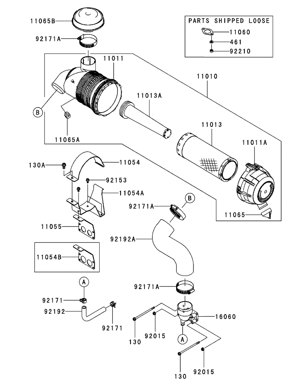 Kawasaki Fx850v-As00 Air Filter And Muffler Diagram and Parts List for M60-KW (53AI8CT6050-31HP-OHV)(2010) Cub Cadet Lawn Tractor